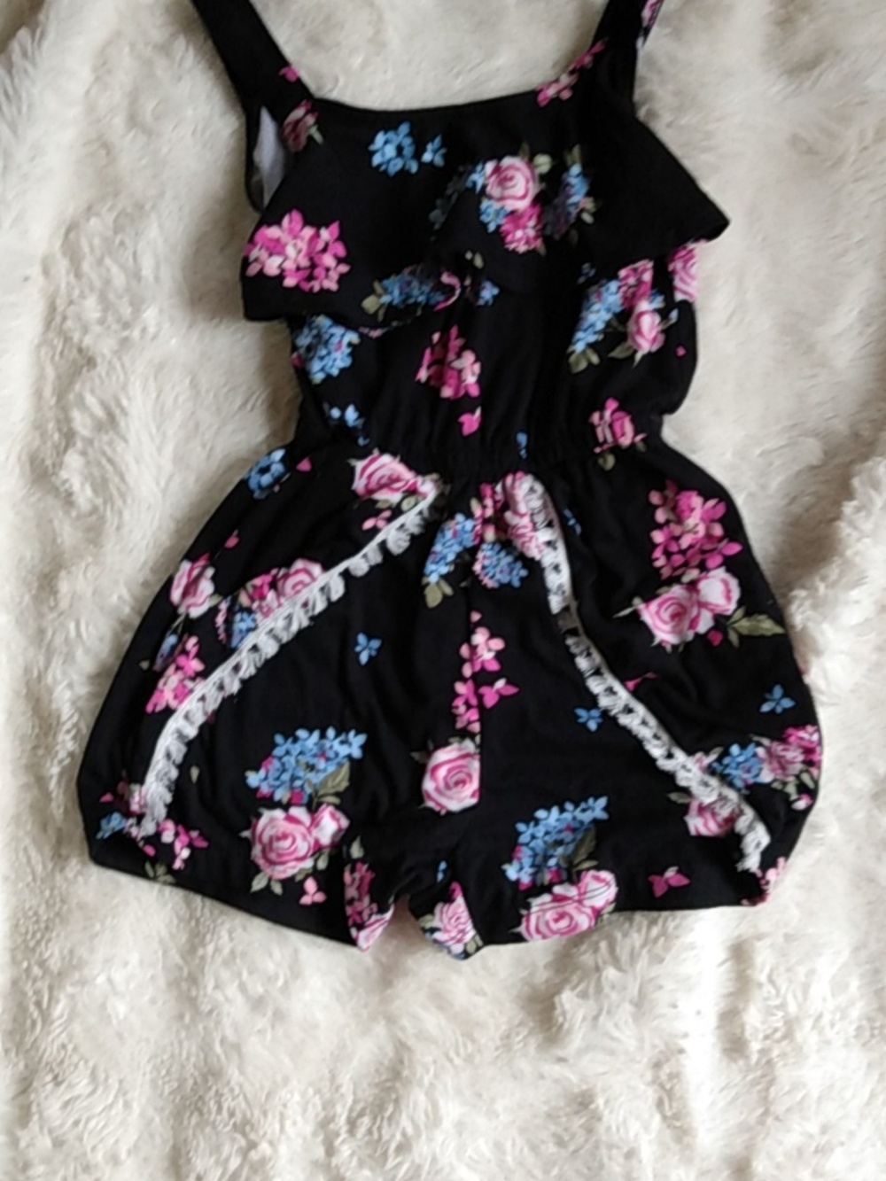 Black Floral with Pink and Blue Roses